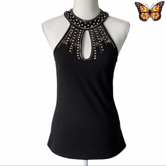 LE Chateau Beaded Scuba Knit Halter Top Size XXS - Picture 2 of 5